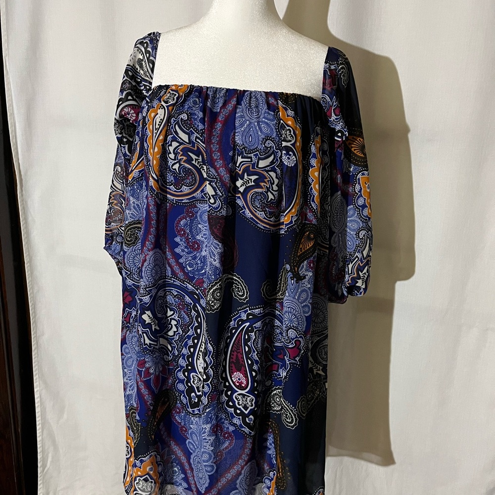 Tbagslosangeles 100% Viscose Off shoulder Paisley Print Mini Dress